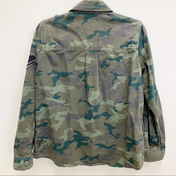 GAP Womens Green Camo Striped Military Style Shacket Jacket Pockets Button Front - Picture 10 of 13